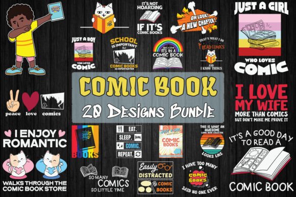 Comic Book Bundle 20 Designs: Graphics & T-Shirt Designs