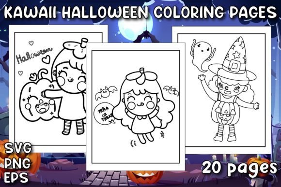 Kawaii Halloween Coloring Pages Vol-1